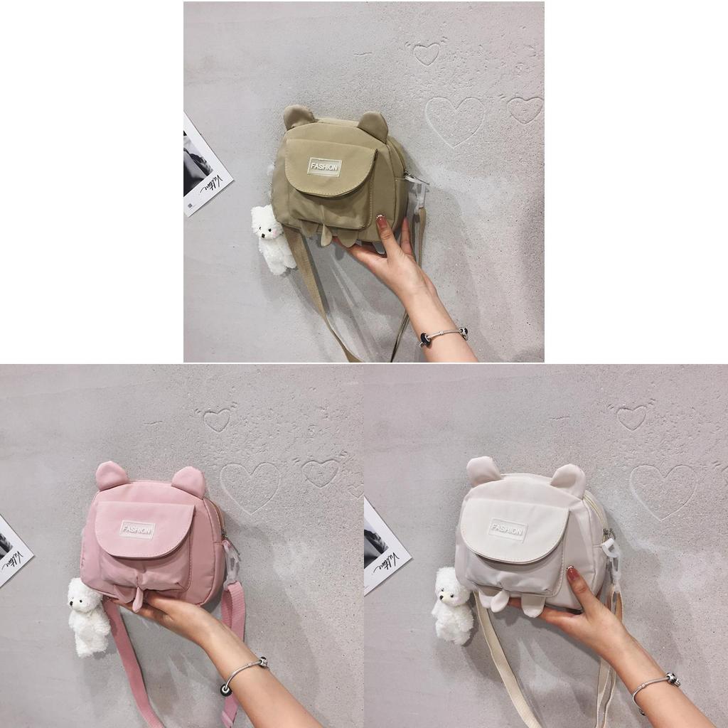 Cute Bear Canvas Crossbody Bag For Girls With Zipper Closure And Cell Phone Pocket