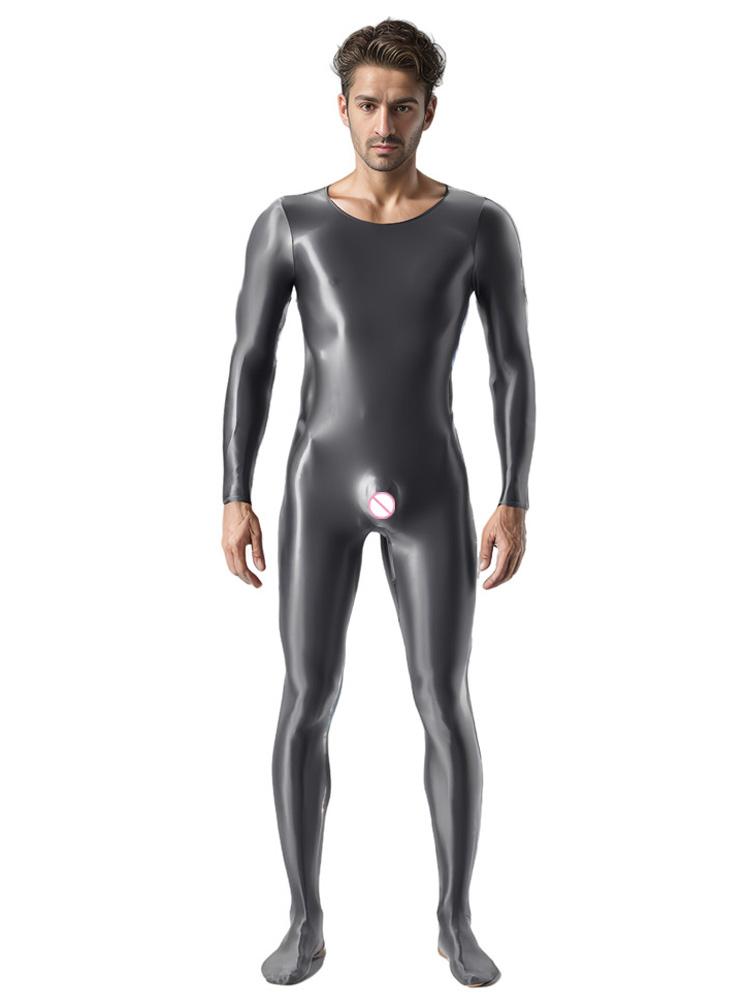 Sexy Men Candy Color Oil Glossy Shiny Shapping Bodysuit Stain Smooth Sheer See Through Sexy Tights Elastic Fitness Leotard