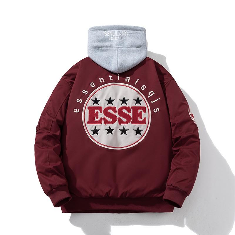 Unisex Oversized Bomber Jacket With Embroidered Casual Cotton-Polyester Blend Outerwear Fall