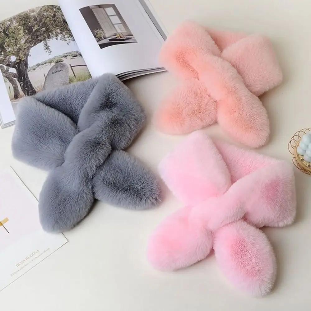 Korean Winter Faux Rabbit Fur Scarf Women Girls Scarf Soft Plush Scarves Solid Color Neck Collar Warmer Stuff Christma Gifts