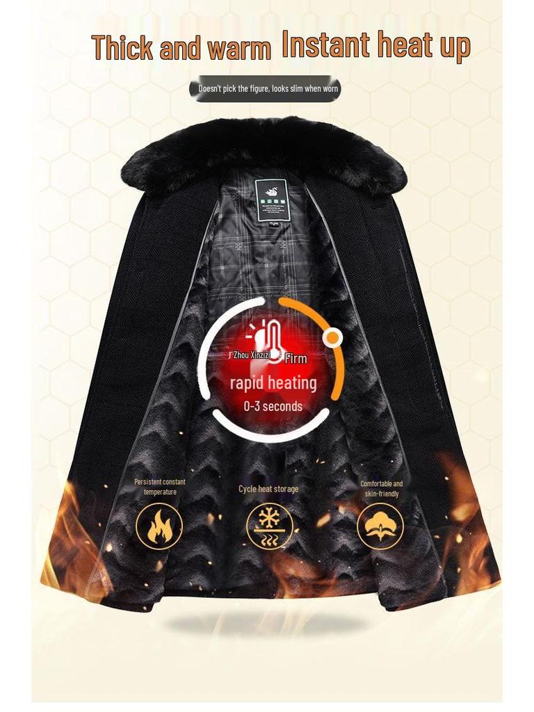 Men's Mid-length Woolen Coat - Thickened Chenille Jacket for Middle-aged & Elderly, Plus Velvet Winter Top