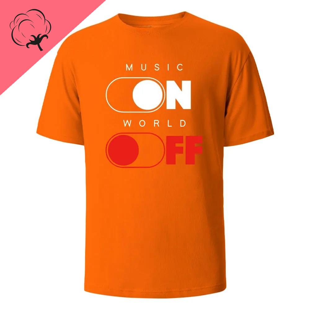 Music on World Off Graphic Printed Cotton Tshirt Breathable and Comfortable Summer Daily Round Neck Mens Wear