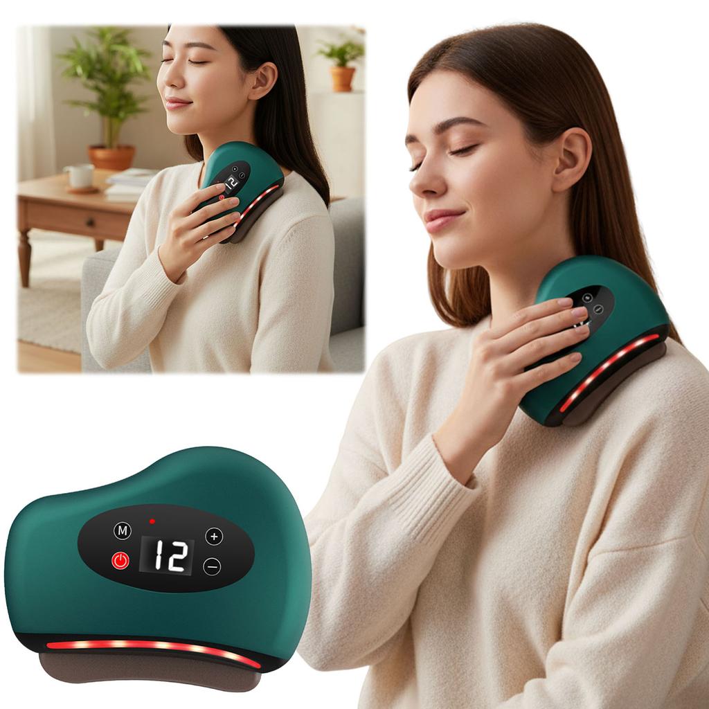 Electric Scraping Instrument 3In1 Vibration Back Massager Lightweight Heated Muscle Scraping Tool for Neck Face Skin Lifting
