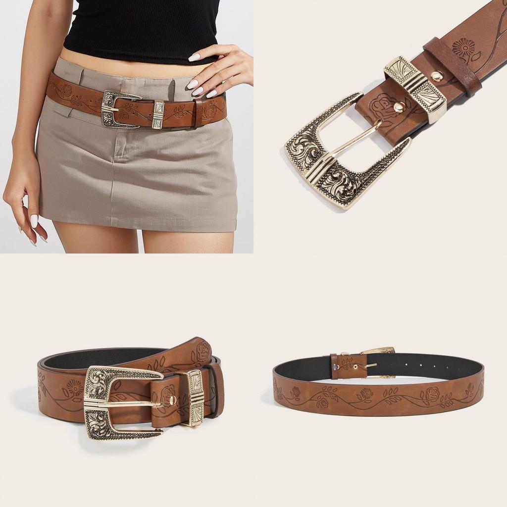 Pattern Flower Fashion Metal Buckle Decoration Women Casual Belt For Use Daily