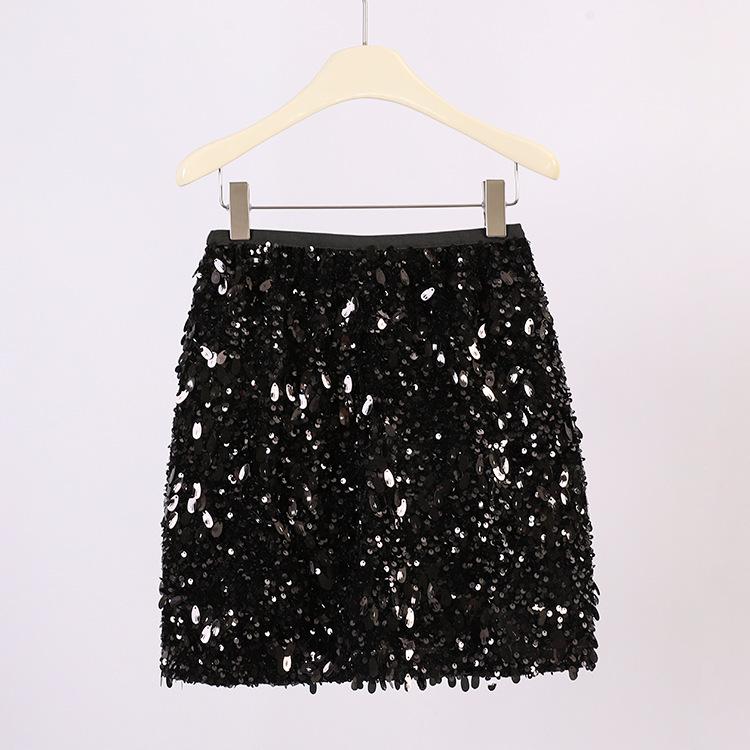 

Feiyuan Sequin Fashion Versatile A-line Solid Color Skirt - New Autumn/Winter Petite Anti-exposure Short Skirt Medium