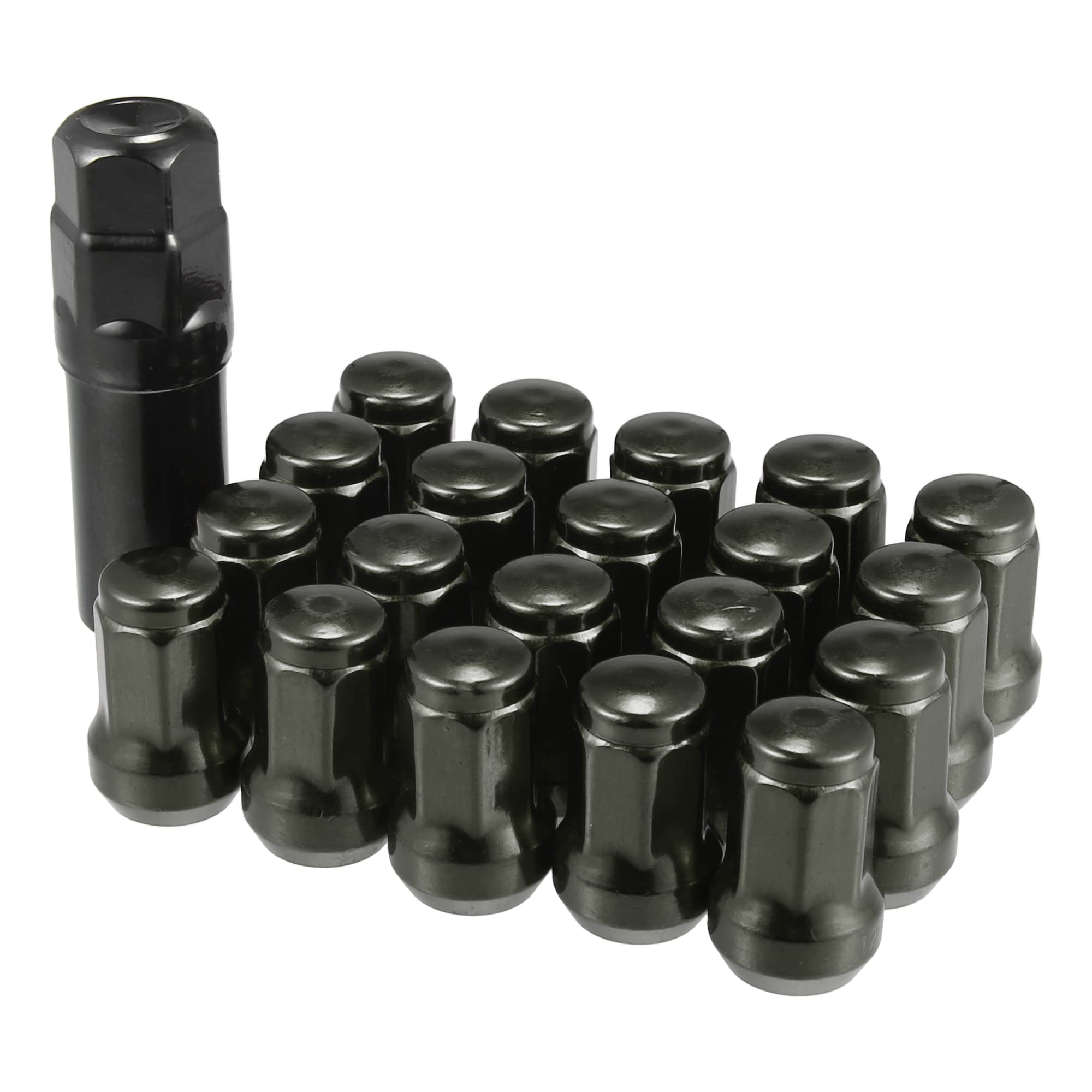 

ACROPIX Car Wheel Heptagonal Lug Nuts, Acorn Cone Seat Closed End, Bulged Acorn, 32mm Screws with Socket Key, M12x1.5, Deep Titanium Tone, 21 Pieces