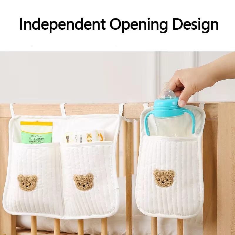 Baby Storage Bag Carts Storage Bag Diaper Breast Bottle Toy Crib Hanging Bags Multi-Function Portable Strap Pattern Storage Bag