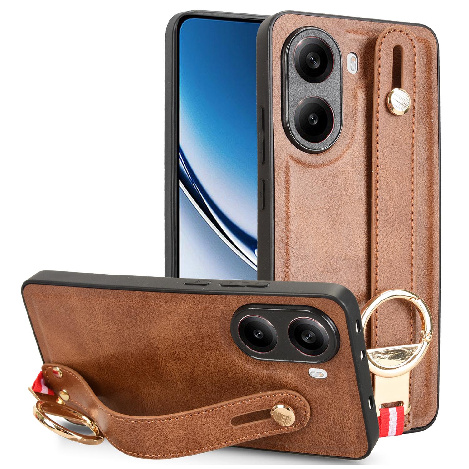 

For Xiaomi Poco X7 Pro 5G Case Wristband Kickstand Leather+PC+TPU Phone Cover with Bottle Opener Brown