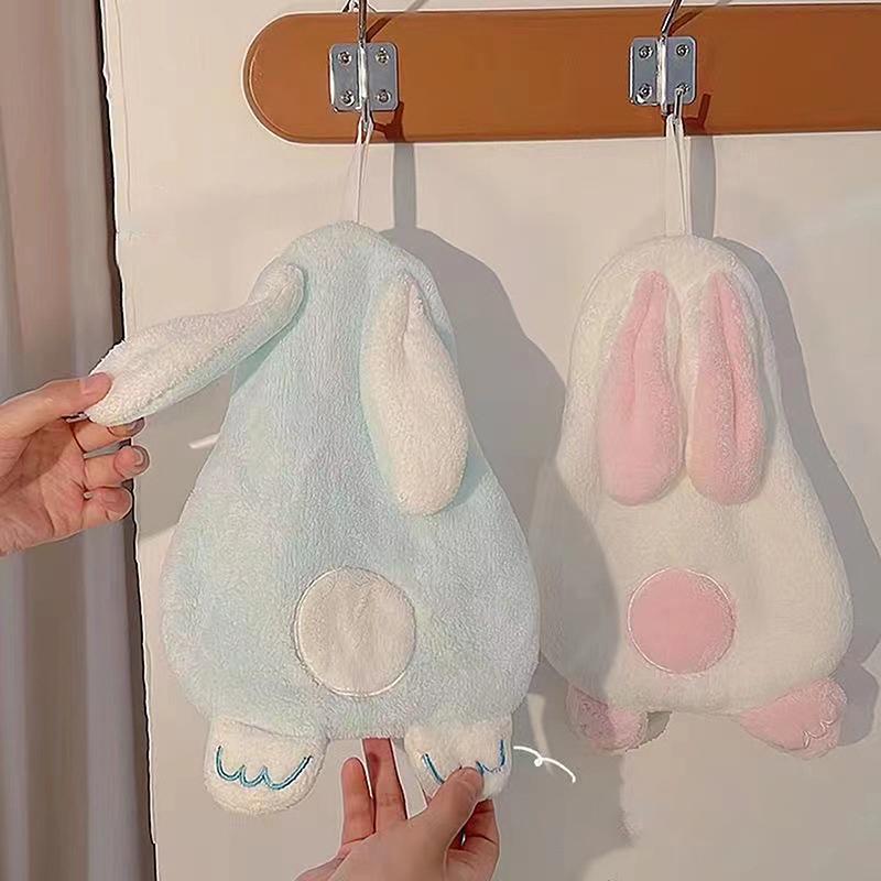 1Pc Rabbit Shape Children'S Hand Towel With Hanging Loop Coral Fleece Absorbent Towel Soft Quick-Drying Bathroom Towel For Home
