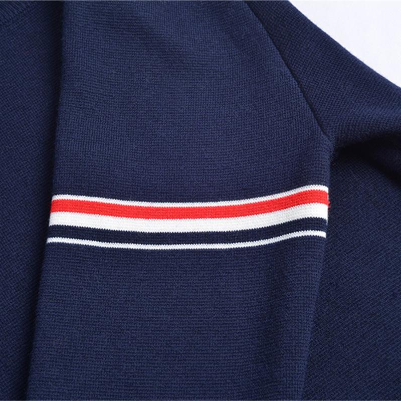 Unisex Striped Knit Sweater with Three-Color Woven Ribbon