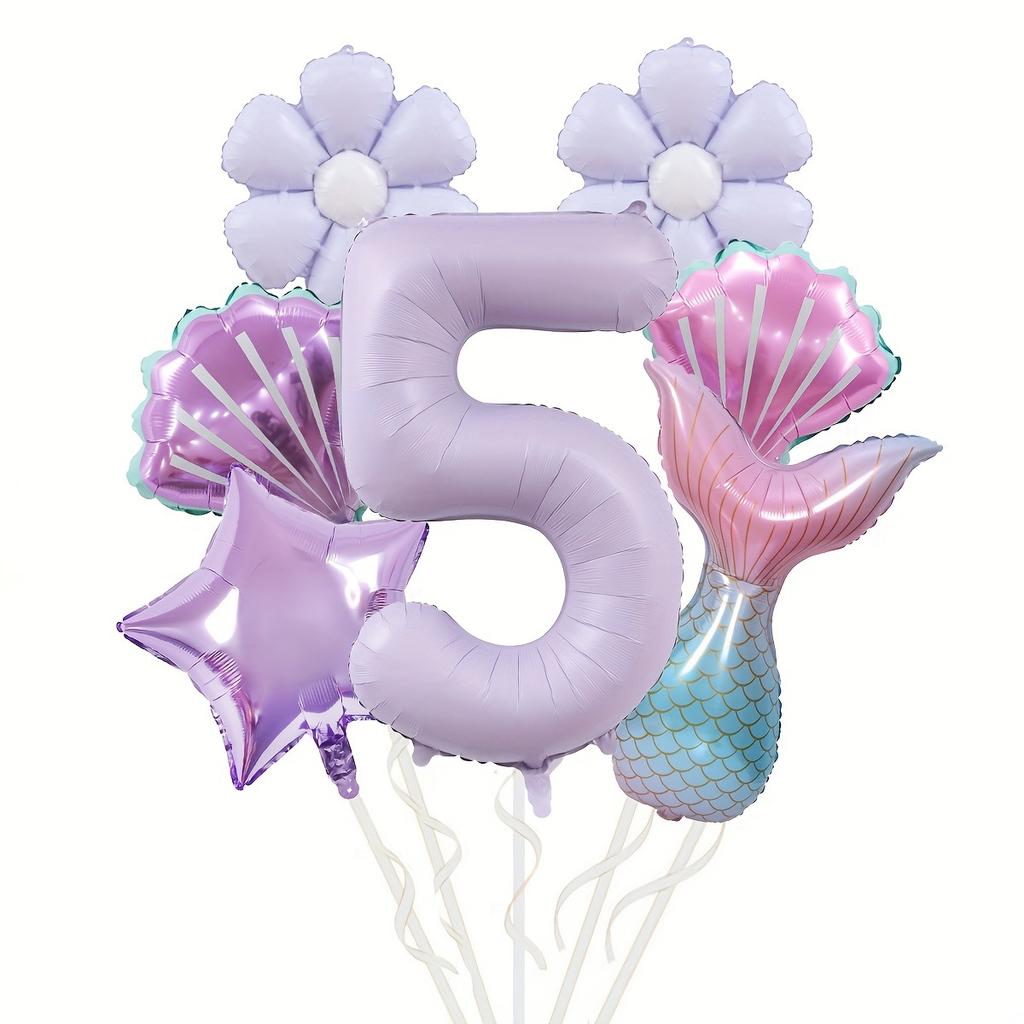 Mermaid Theme Balloon Set, Fish Tail Shell Shape 40-inch Digital Aluminum Film Birthday Party Decoration Props
