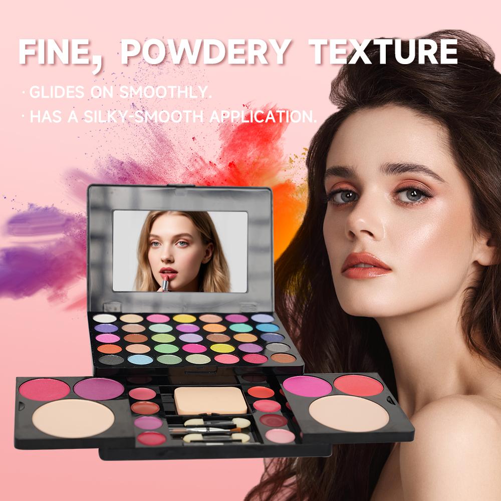 Full Face Palette Makeup Kit Eyeshadow Palette, Lip Gloss, Blush, Duo Powder, with Brushes and Mirror | Travel Friendly Professional Cosmetic Set