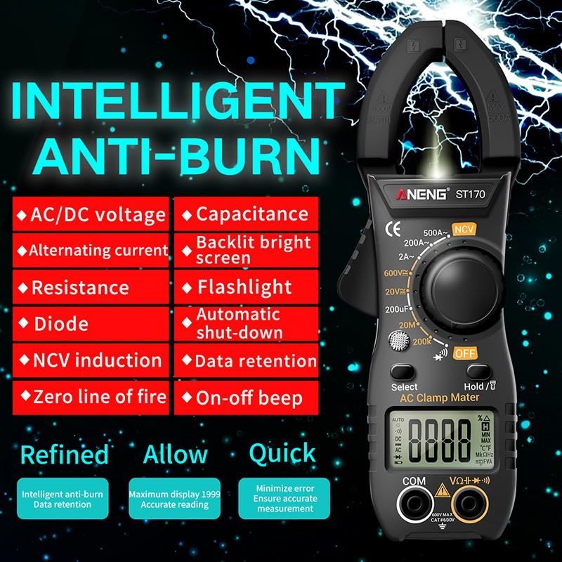 

ANENG Clamp Multimeter ST170 Digital Clamp Meter 1999 Counts 500A DC/AC Current Multimeter Амперметр Тестер напруги чорний