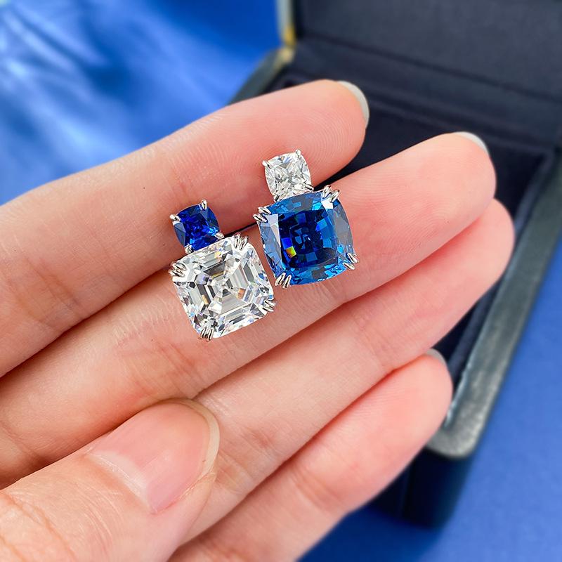 Mu Jing 2023 Blue & White Zirconia 925 Silver Stud Earrings: European & American Fashion for Women
