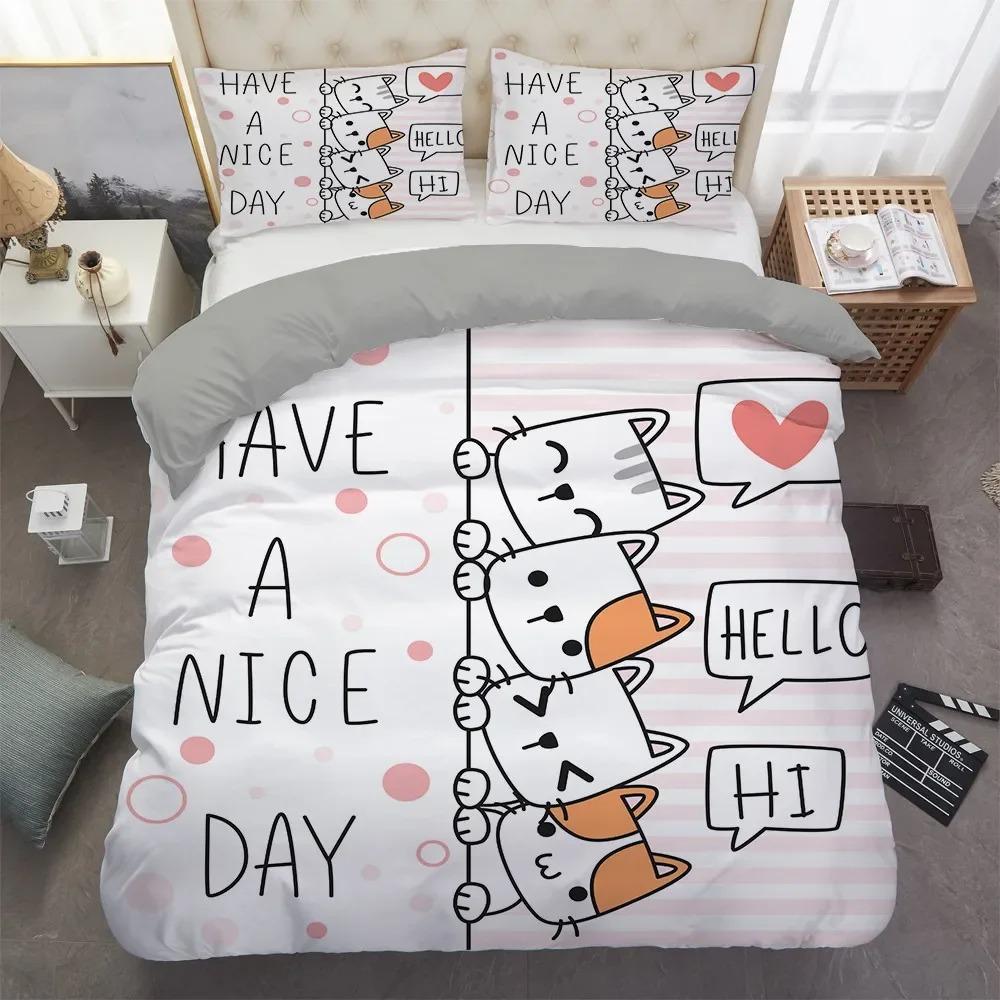 Heimtextil Cartoons Niedliche Katze Bettbezug Bettdeckenbezug Kissenbezug Junge Mädchen 23-teiliges Polyester Bettwäscheset King Queen Einzelgröße