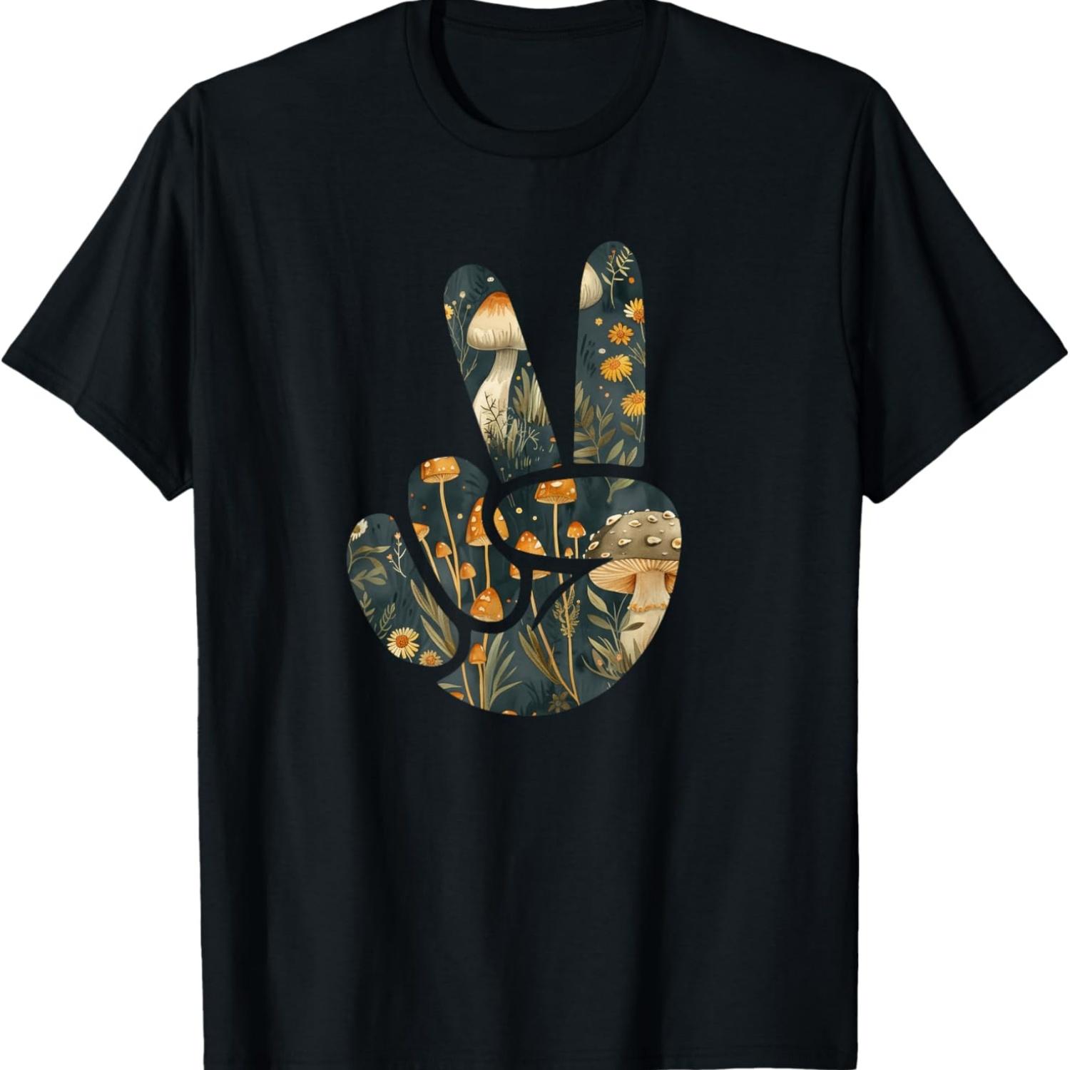 

Natural Silhouette Forest Meadow Cottagecore Peace Sign Hand T-Shirt(14) XXXXXL