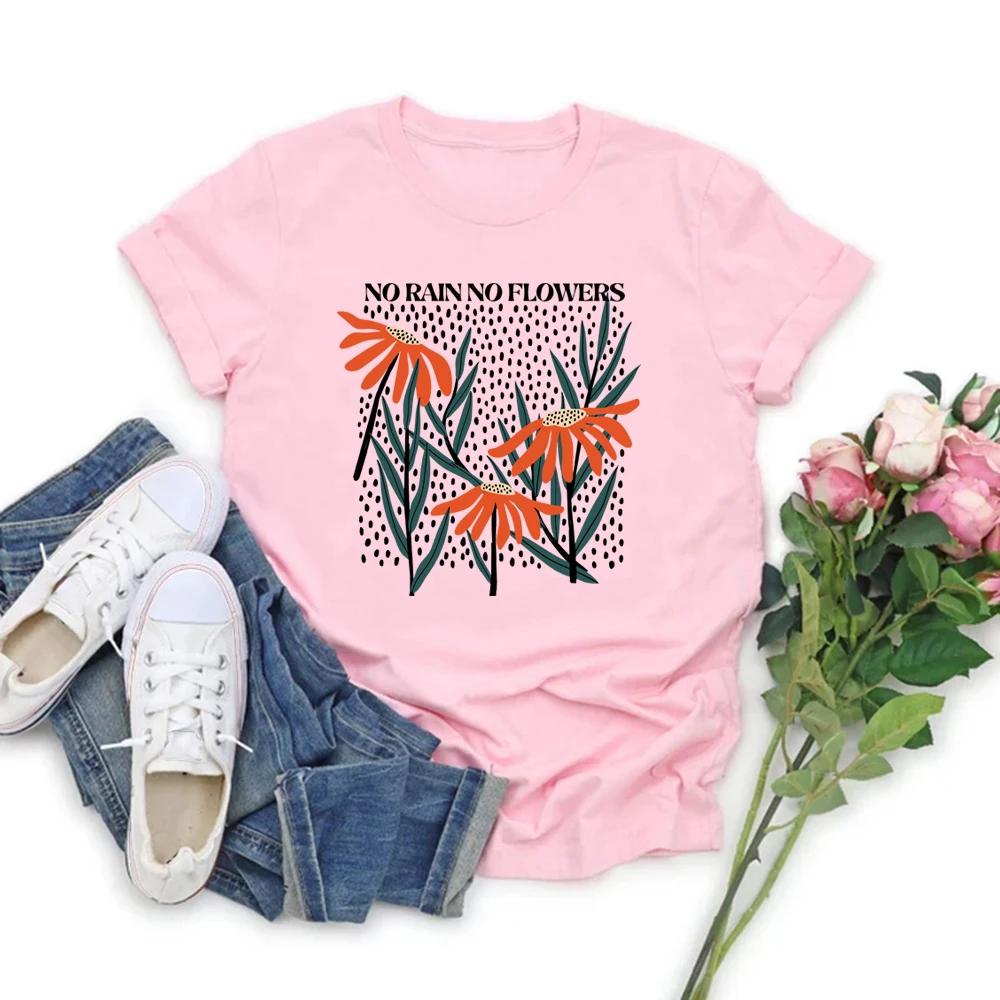 Flower TShirt No Rain No Flowers Tshirt Floral Graphic Tees Women Casual Short Sleeve Tshirts Wildflower Tshirt Women Clothes
