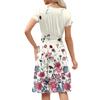 Women's Casual Fashion Round Neck Pleated Short Sleeve Retro Floral A-Line Midi Dress