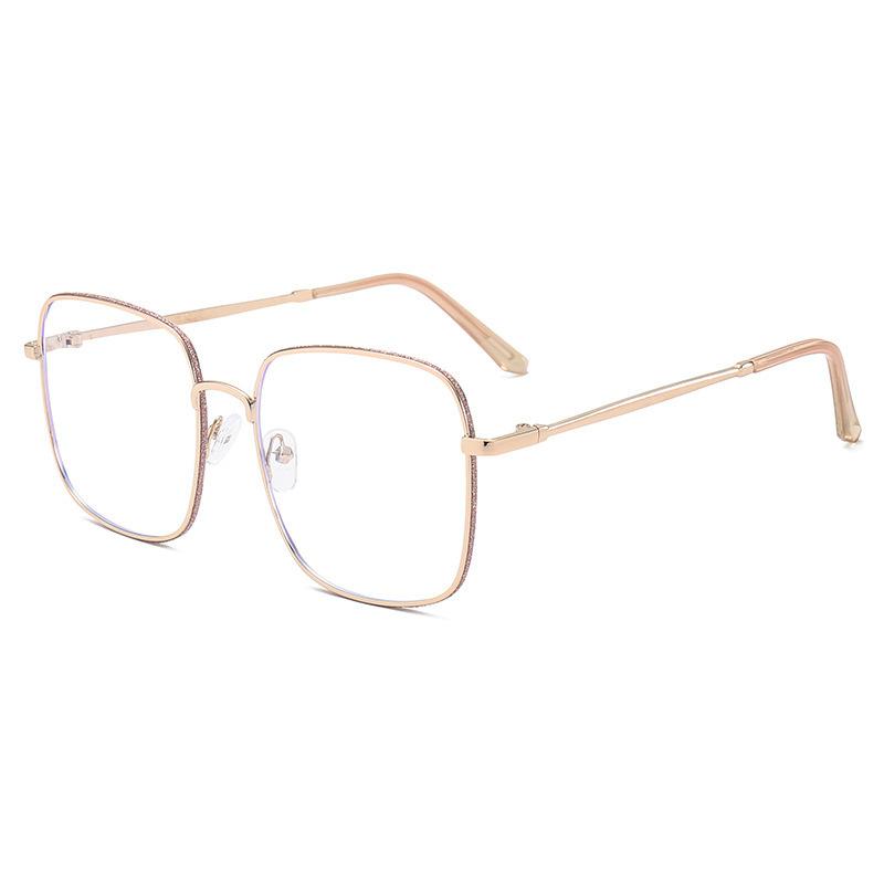 2PCS Women's Large Frame Square Glasses High-definition Flat Lens Metal Frame Trendy Fashionable Eyewear