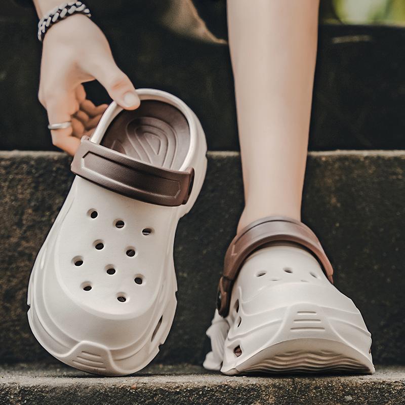 Men's New Comfortable and Trendy Fashion Daily Casual Round Head Thick Sole Color Matching Hole Shoes Breathable Bag Head Men's Shoes