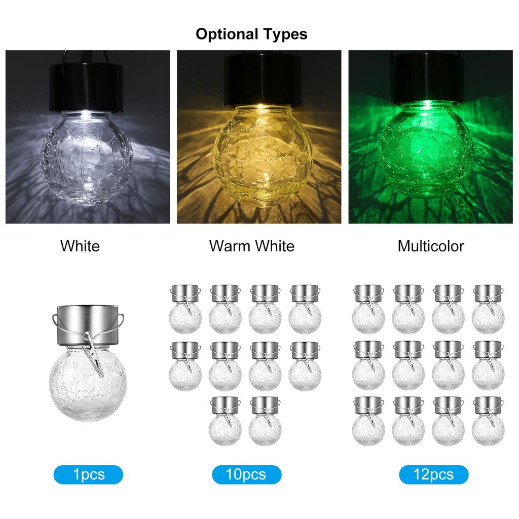 1PCS D C1.2V 0.1W Solar Powered Crack Glass Ball H-anging Lamp Scenic S-pot Crack Outdoor Decorative Lamp IP44 Water Resistance Built-in 300mAh High