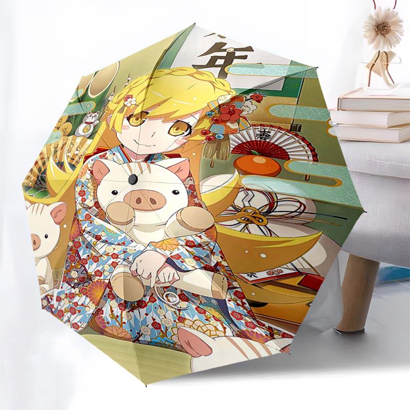 1pc Anime Character with Pigs Outdoor Umbrella - Automatic Opening/Closing, Portable 3-Fold Design, 8-Bone Iron Frame, Festival Gift for Fans, Tr