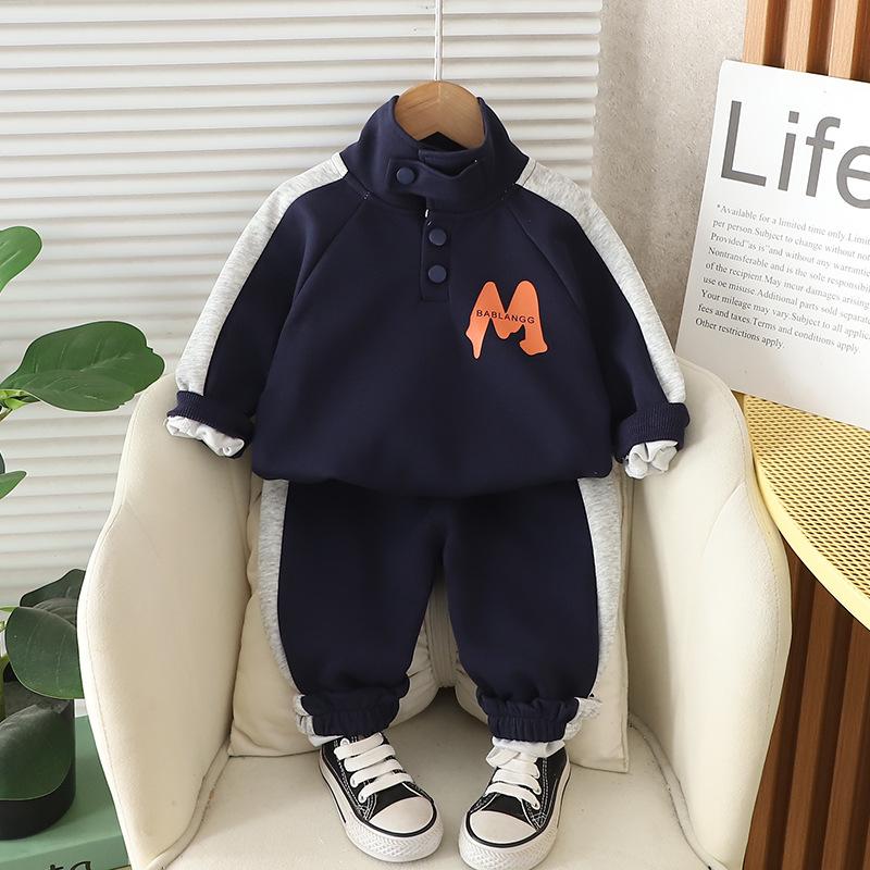 Children's Set Spring and Autumn Boys' Sports and Leisure Two-piece Set Baby Clothes Spring Clothing Korean Hoodie Set