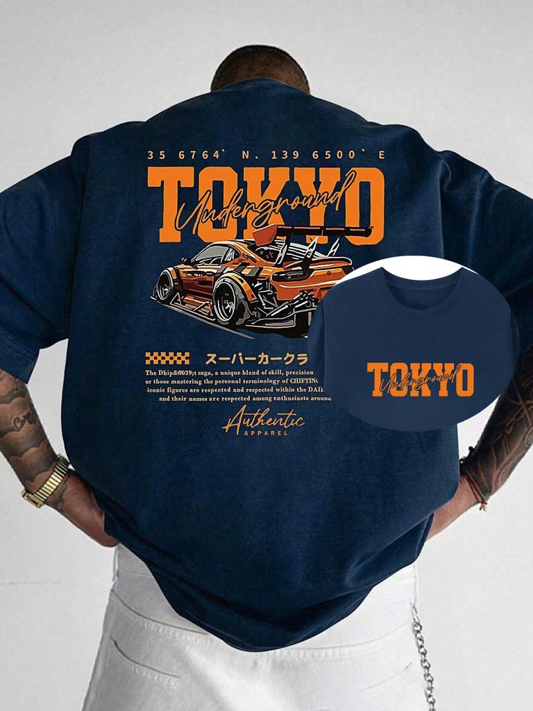 Summer Men'S Racing Pattern Printed Heavyweight Cotton T-Shirt Fashionable Casual Versatile Classic Top Streetwear Short Sleeved