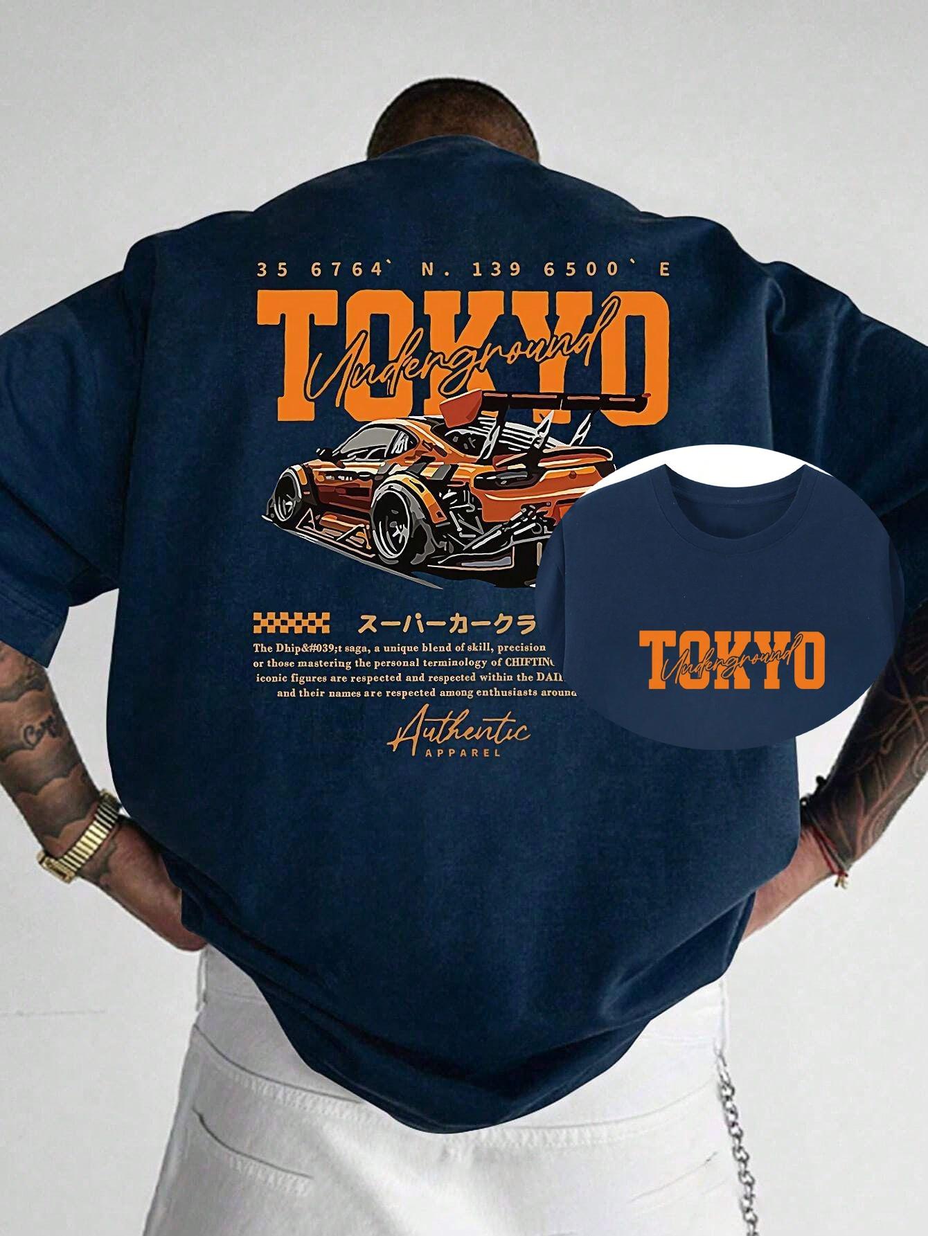 

Summer Men S Racing Pattern Printed Heavyweight Cotton T-Shirt Fashionable Casual Versatile Classic Top Streetwear Short Sleeved S