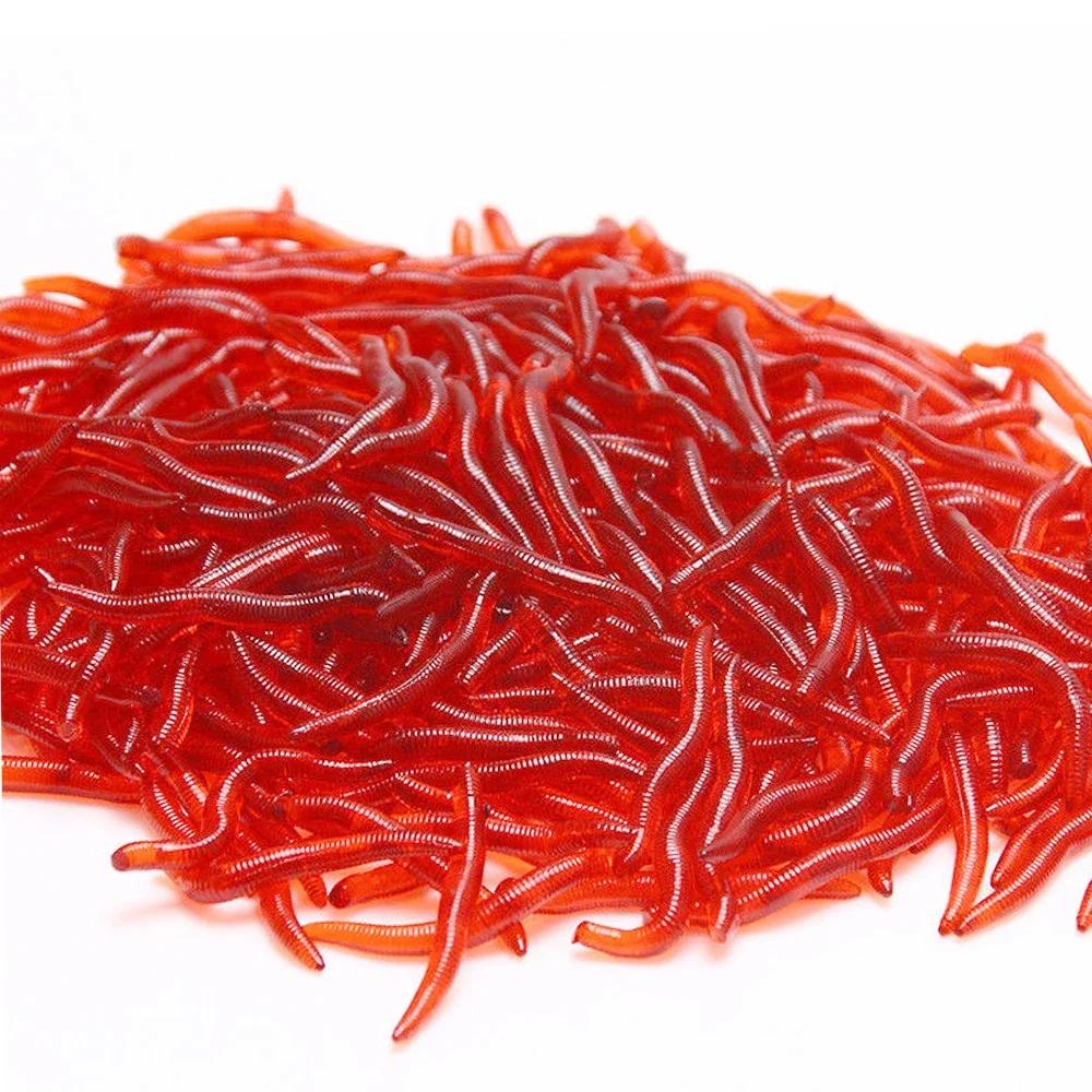 Lifelike Red Earthworm Bait Worms Artificial Fishing Lure 35mm Soft Baits Silicone Shrimp Flavor Additive Baits Tackle