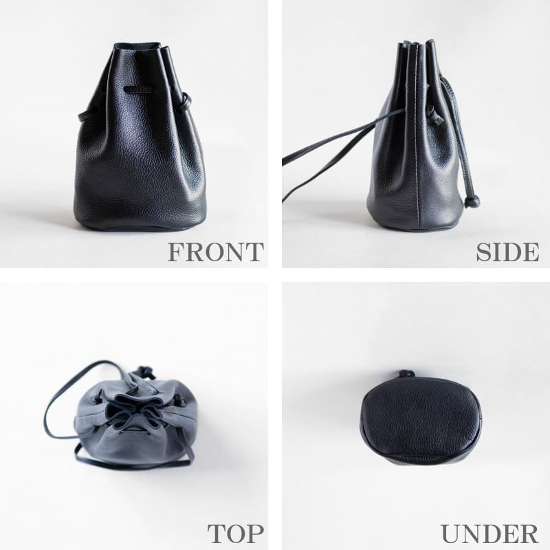 Artigianoworks 2-Way Shoulder Bag, Handbag, Drawstring Bag, Crossbody Bag, Stylish, Lightweight, Genuine Himeji Leather, Greige, Ma-03ss