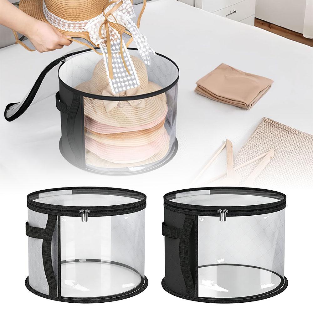 Hat Storage Bucket, Clothing Hat Travel Organizer, Foldable Round Brim Hat Storage Bag with Handle and Clear Window