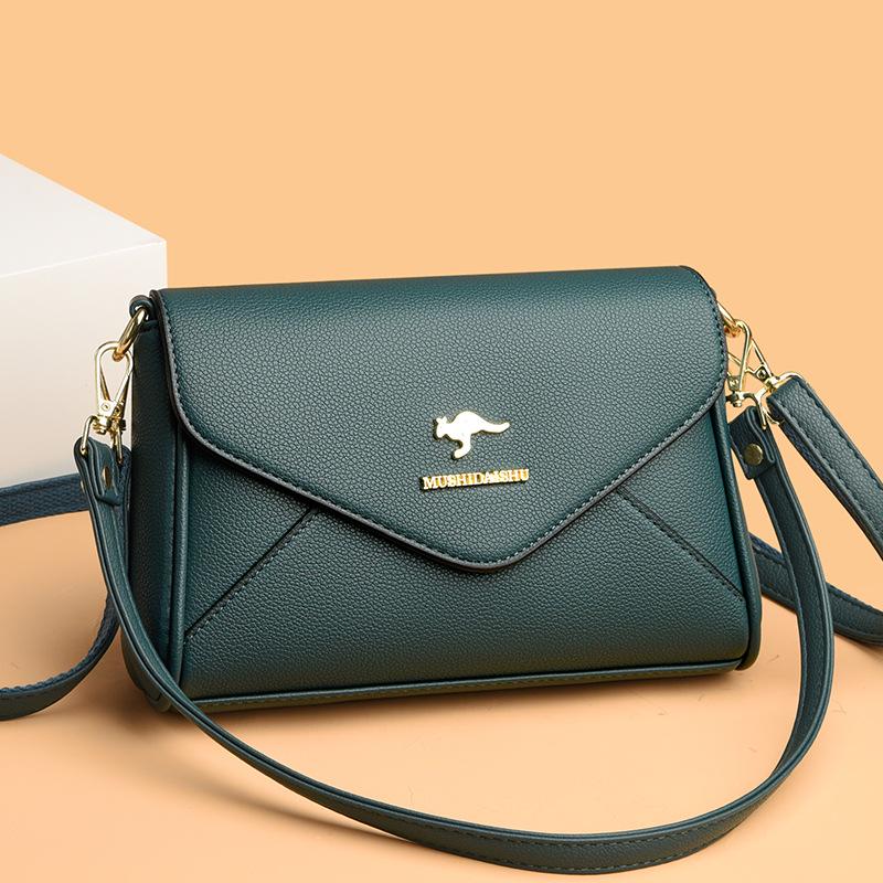 

Женская многослойная сумка из мягкой кожи в корейском стиле 2024 года - Универсальная, вместительная, повседневная сумка на одно плечо или через плечо зелёный