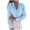 Chemise décontractée à pois pour femmes, simple boutonnage, coutures à revers, manches longues, ample en mousseline de soie