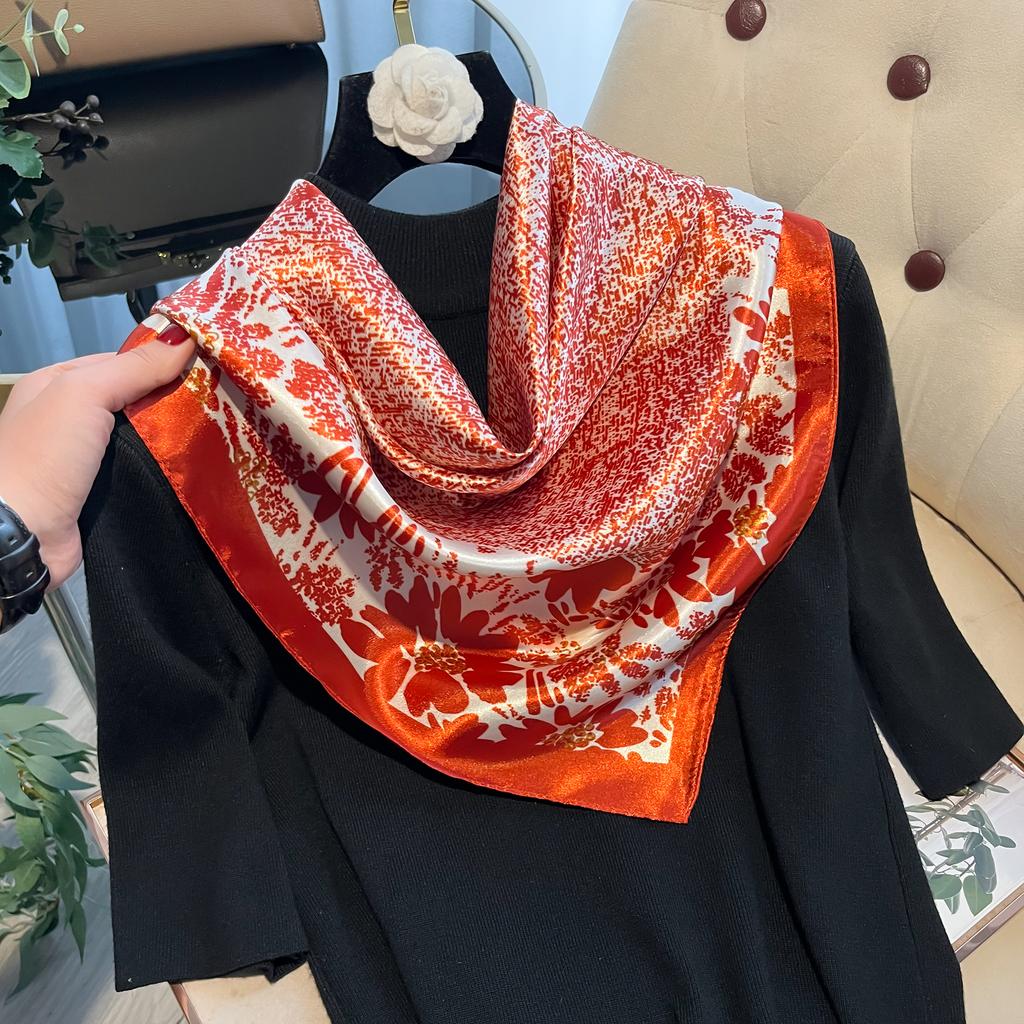 New Luxury Brand 90*90cm Silk Satin Square Scarf Women Hijab Bandana Headband Ladies Shawls Bag Wrap Muffler Neckerchief Foulard