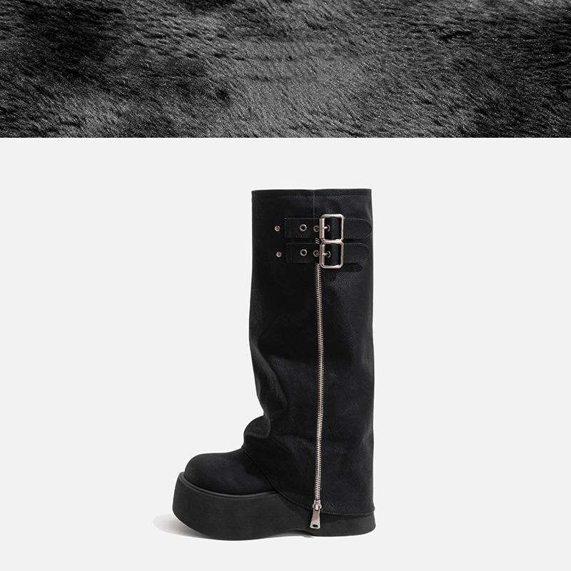 Boots Women's Thick Soles Increase 2025 New Retro Metal Buckle Long Boots Small Trousers Muffin Knight Boots