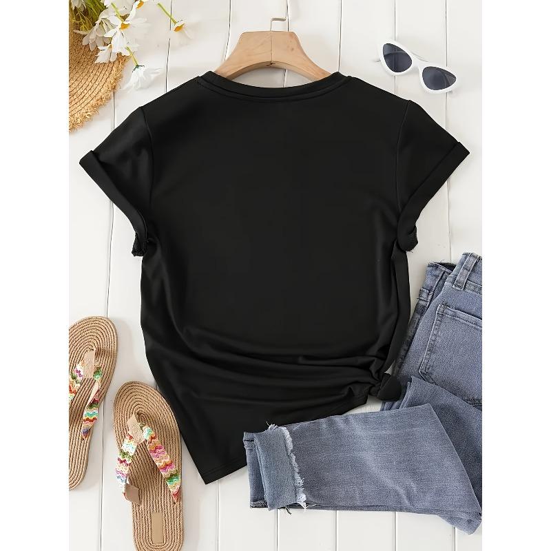 Women's Plus Size Clover Heart Print T-Shirt Slim Fit Crew Neck Spring Summer Top