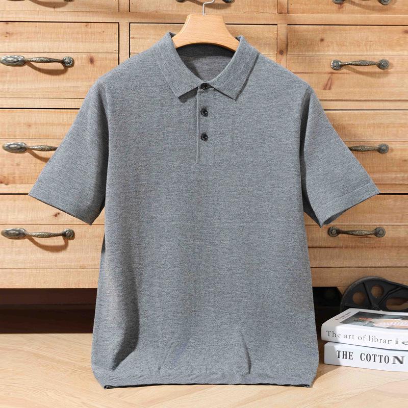 Men's Casual Polo Collar Knitwear: Spring/Summer Solid Color Short Sleeve Pullover