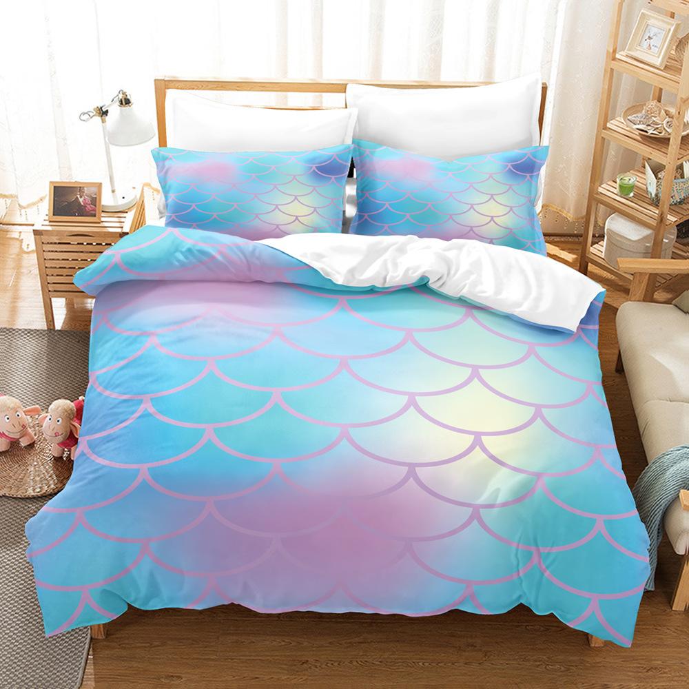 

Комплект пододеяльника с рисунком рыбьей чешуи, размер Queen, King, красочный декор с русалочьей чешуей, полиэстеровый комплект постельного белья, милый романтический стиль для девочки 70x133cm 2pcs