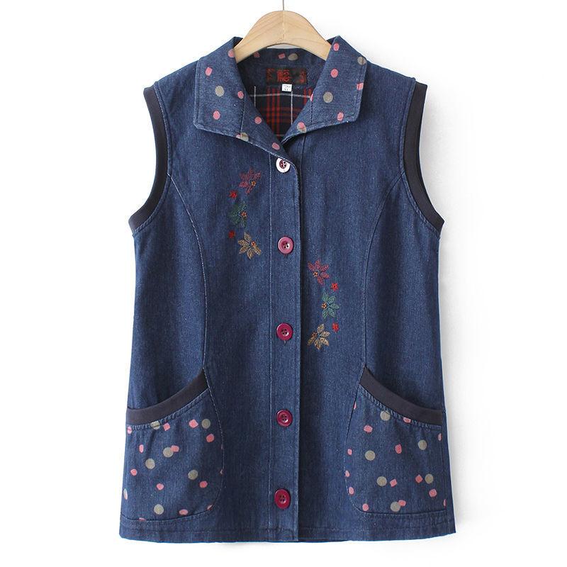 

Весенне-осенний джинсовый жилет для женщин среднего возраста, модная куртка для бабушки, повседневная верхняя одежда 5XL