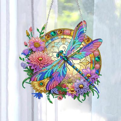 Pendentif libellule Formes spéciales Kit de peinture en faux diamant Ornement à suspendre à motifs de libellule en forme de fleur Ensemble d'art en strass à faire soi-même pour la décoration de la maison