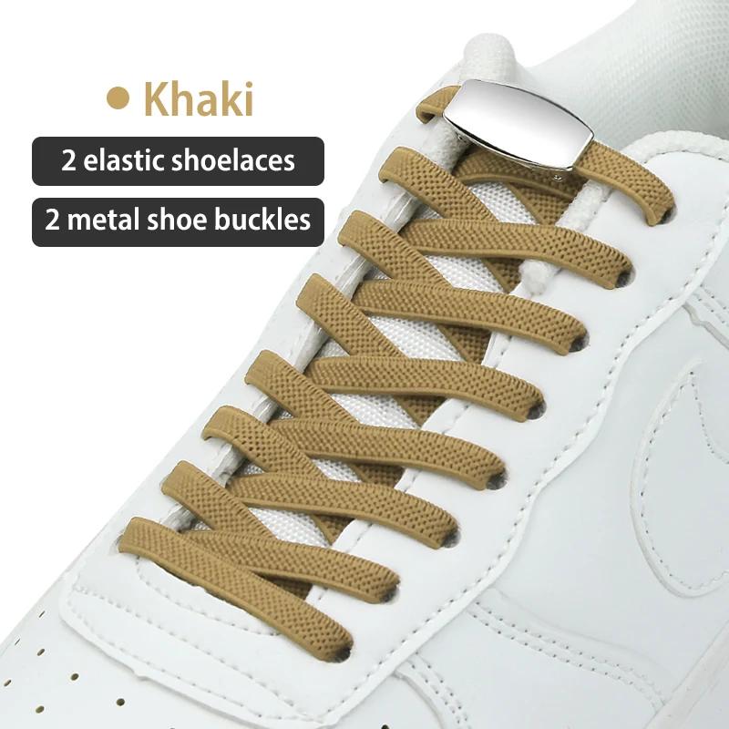 Nieuwe Elastische Schoenveters Zonder Strikken Geweven Platte Schoenveters Voor Kinderen en Volwassen Sneakers Schoenveters Snel Lui Metalen Sluiting Schoenveters