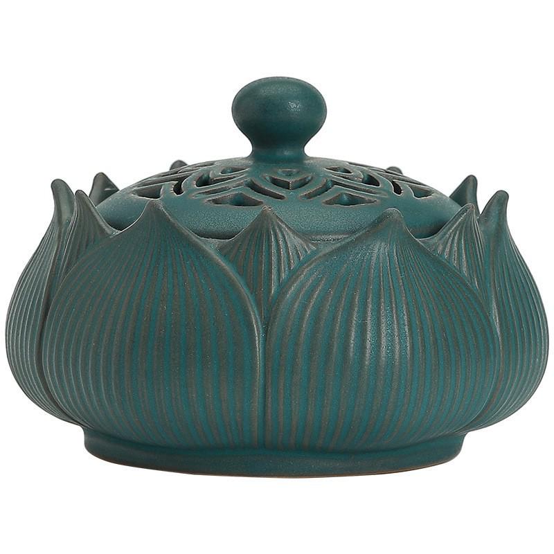 Zen Lotus Ceramic Incense Burner - Antique Sandalwood Coil for Indoor Use