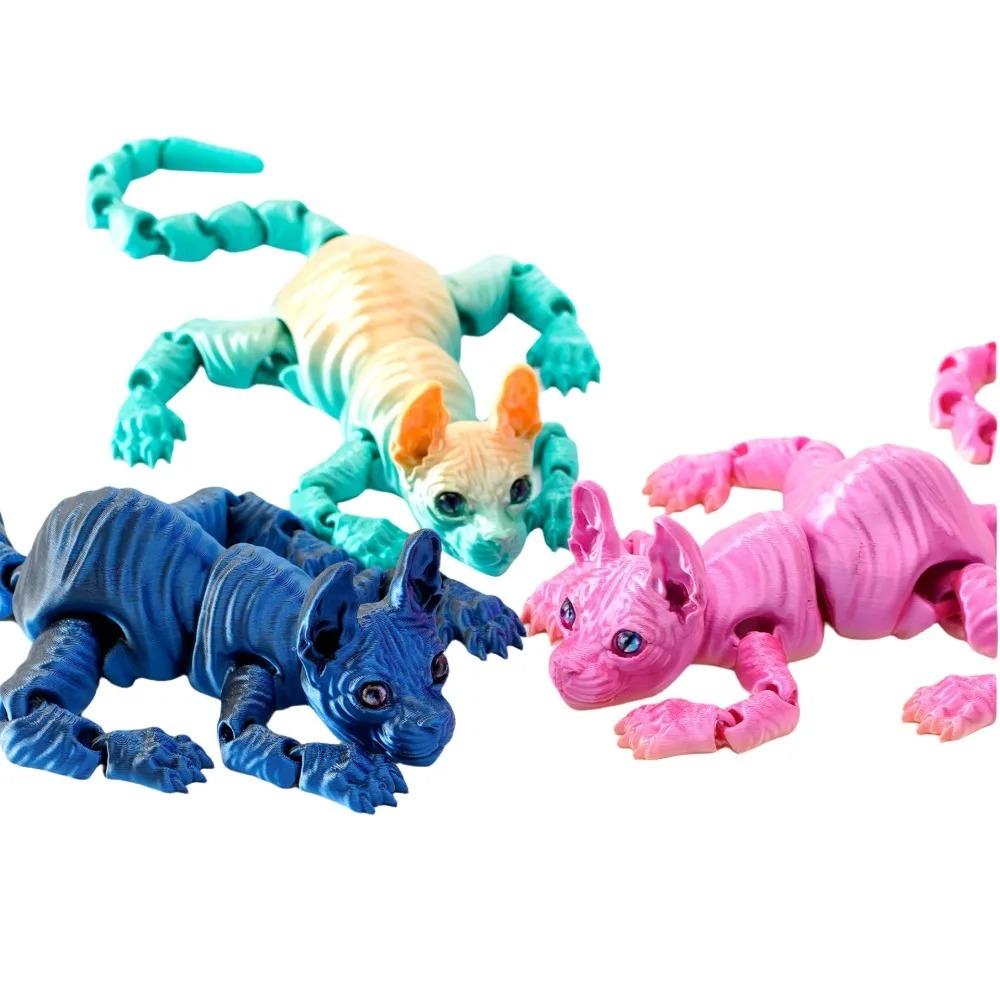 3D Printed Sphynx Cat Fidget Toys Realistic Hairless Figurine Articulated Cat Funny Toy for Cats Lover Collector Home Decoration