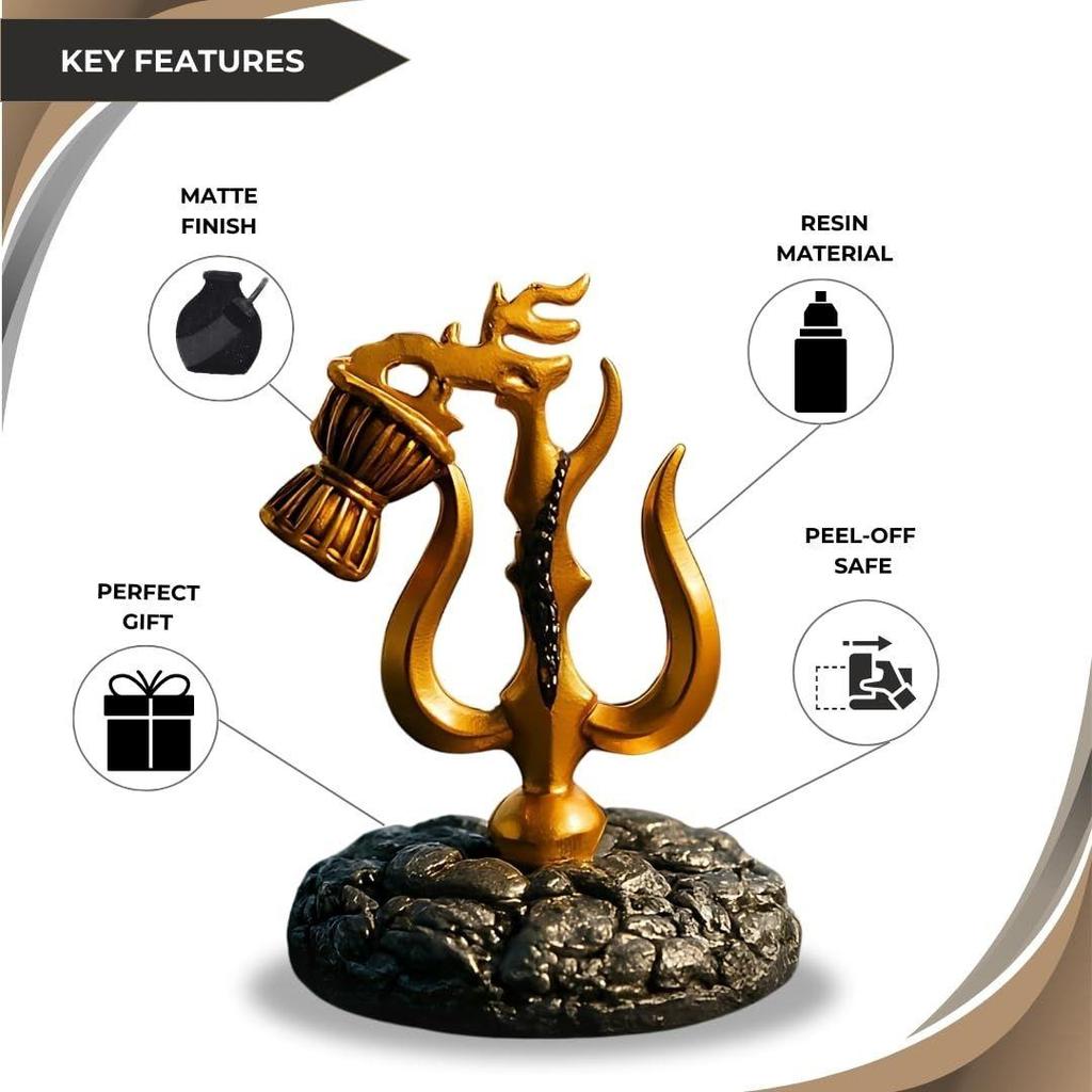 Trishul with Damru' Gold and Silver Base Antique Resin Figurine Idol Statue Shiva Trishul Damru Showpiece