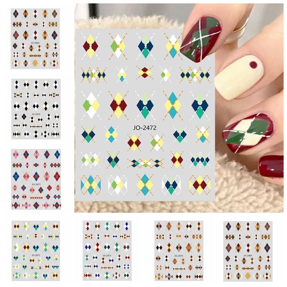 

Manicure Ornaments Plaid Nail Stickers Rhombic Shaped Plaid Nail Art Decorations Girls