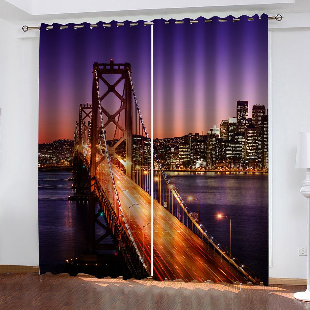 

Шторы для домов, комнат, 3D-строительство мостов, детские солнцезащитные шторы, 2 панели, для мальчиков и девочек, спальня, гостиная, декор окна W70xH160cmx2&Grommet Top