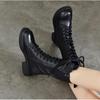 Johnature Genuine Leather Mid-calf Boots Plush Cotton Boots British Style Lace Up Women's Boots