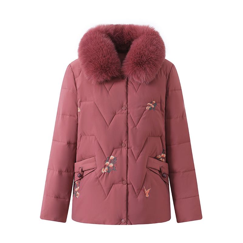 Plus Velvet Winter Jacket with Fur Collar for Elderly Women - Thickened Cotton Padded Coat for Middle-Aged & Senior Ladies