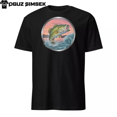 T-shirt Grafica Pesce che Salta Pesce Persico Americano Uomo Donna Magliette Top | Maglietta da Pesca S-3XL Unisex